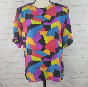 VTG Bright Abstract Print Top SZ M
